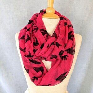 D & Y  Pink with Black Birds Infinity Scarf